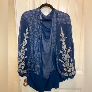 Free People Indigo Dreams Embroidered Tunic Medium NWT